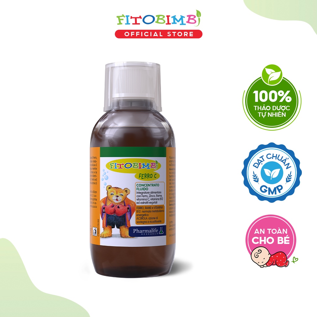 Siro FITOBIMBI FERRO C Bổ Sung Sắt, Kẽm Hữu Cơ, Vitamin, Và Khoáng Chất Giúp Bé Ăn Ngon, Hấp Thu Tốt Chai 200ml