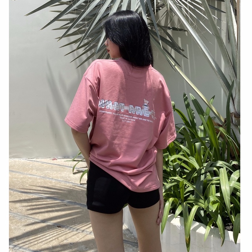 Áo thun form rộng What Are We - Damiese cotton 100% màu Hồng Pastel
