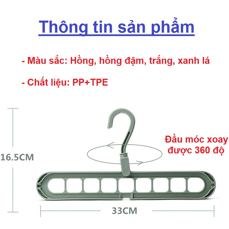 Móc Treo Quần Áo Đa Năng Gấp Gọn Thông Minh 9 Lỗ Giúp Tiết Kiệm Diện Tích