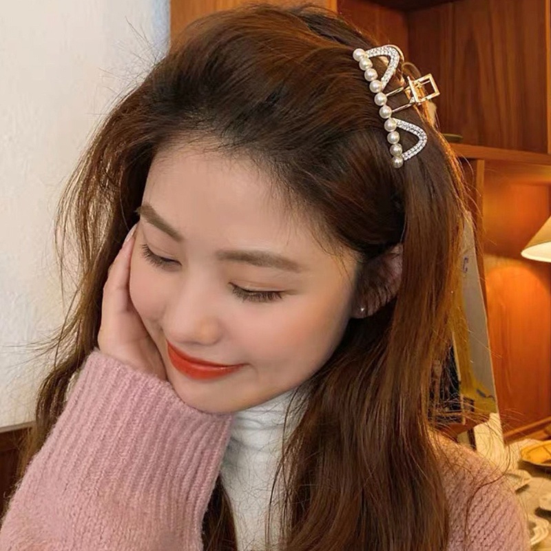 Kẹp Tóc Càng Cua Lớn Chống Trượt Đính Đá &amp; Ngọc Trai