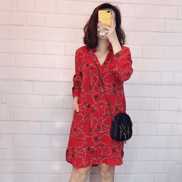 Đầm sơ mi lụa 3 màu: đỏ, đen, trắng