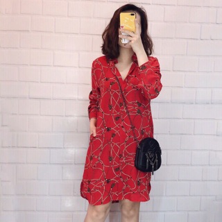 Đầm sơ mi lụa 3 màu: đỏ, đen, trắng