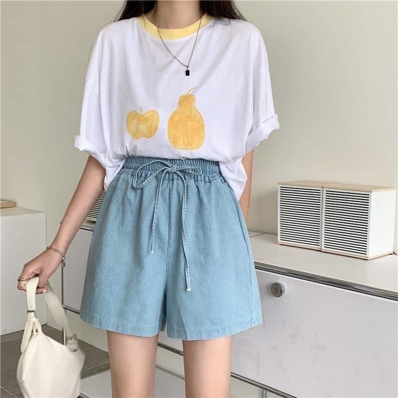 Quần đùi bò giấy mát lạnh basic ống rộng