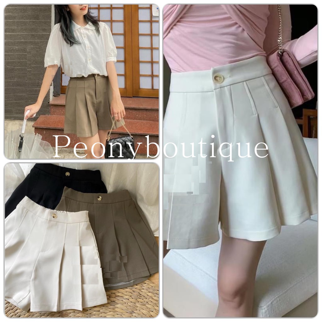 Quần Short Dập Ly Ống Rộng PEONYB Nữ [FREESHIP]🌸 Shorts đùi cạp cao form suông, sooc trơn màu ĐEN | TRẮNG | Nâu Ulzzang🌸