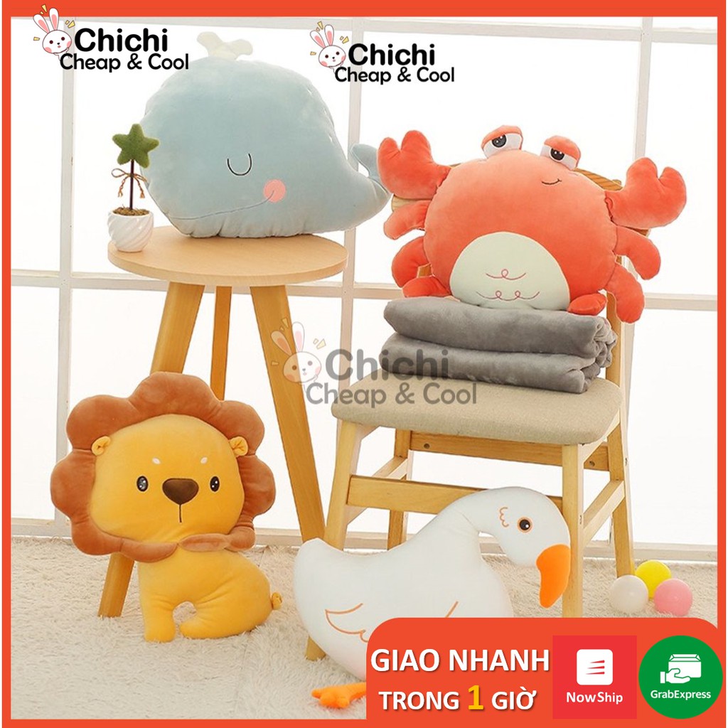 Chăn Gối Văn Phòng 2 Trong 1 Hình Cua Cá Dễ Thương GM039 Chichi Chất Liệu Nỉ Nhung Siêu Mềm Mịn, Gấu Kèm Mền tiện lợi