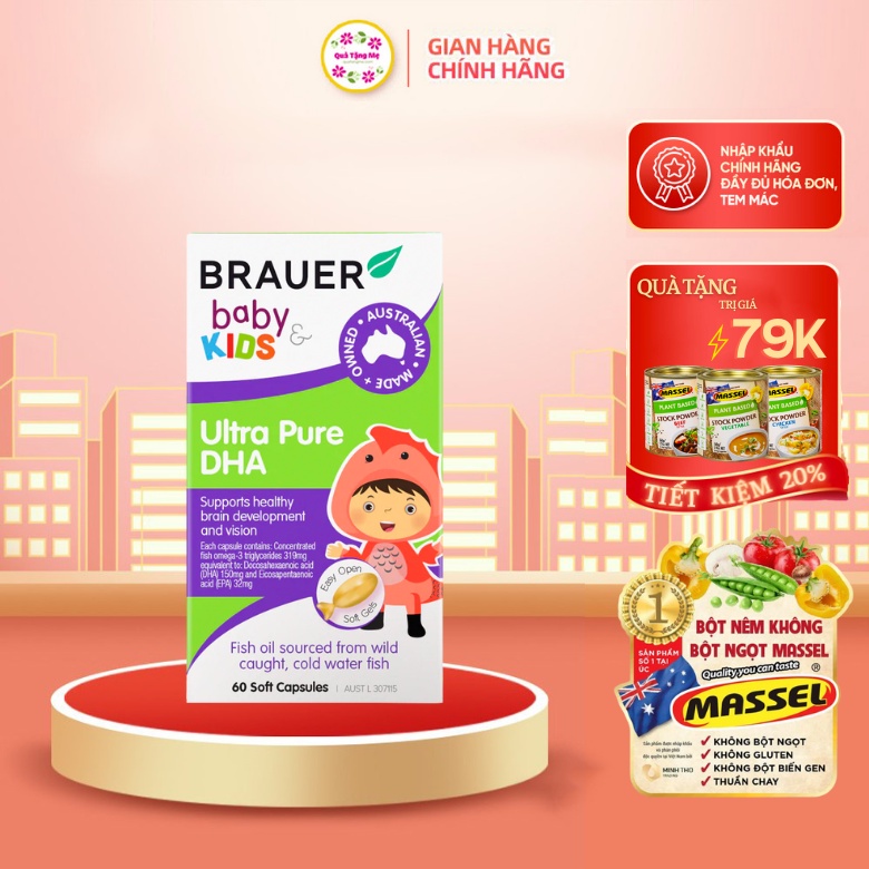 Brauer Bổ sung DHA tinh khiết cho trẻ từ 7 tháng trở lên (60 viên nang)