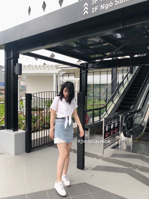 [#VJL3] Chân váy JEANSLA Chữ A Xanh nhạt phối ren Sang chảnh Độc - Lạ | BigBuy360 - bigbuy360.vn