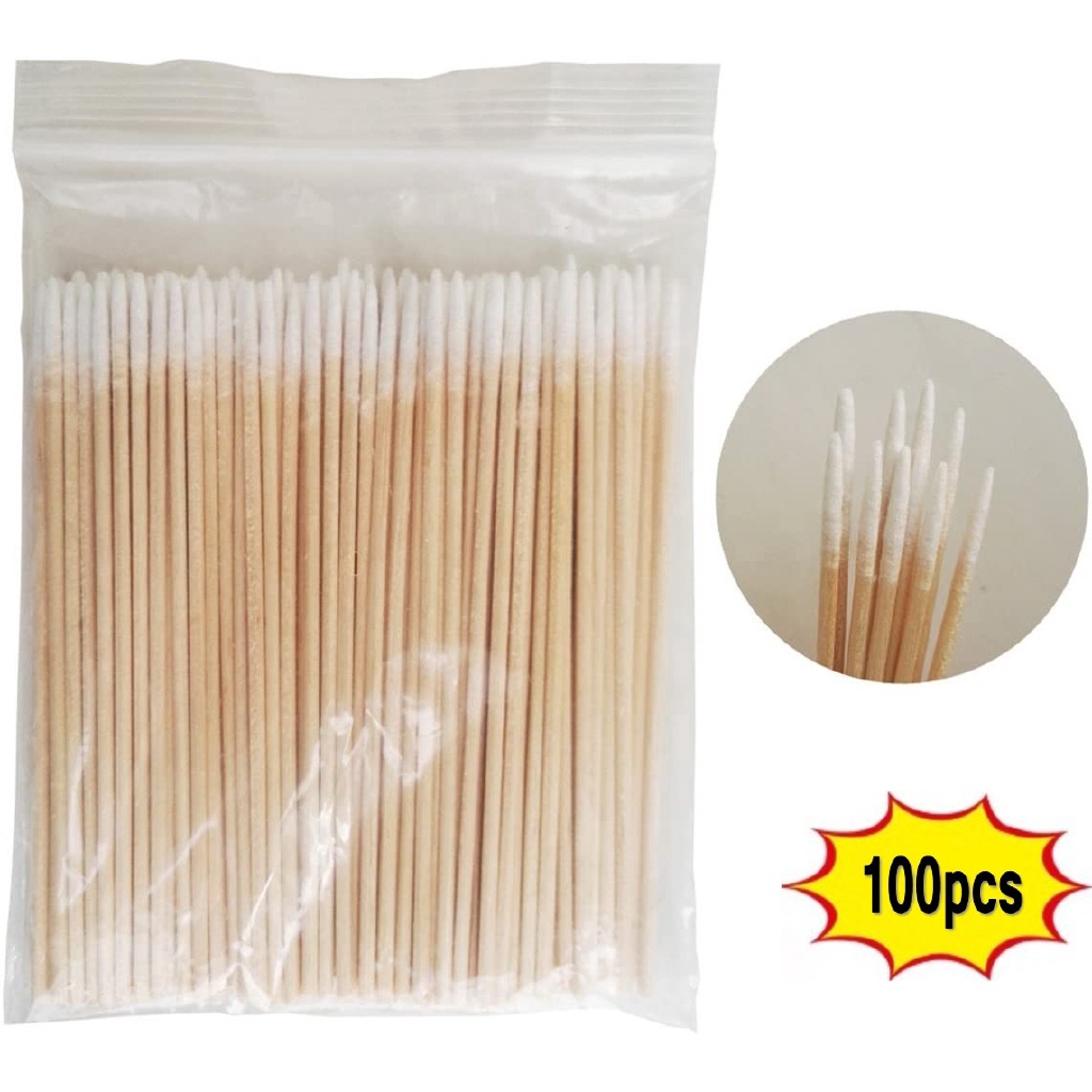 Bộ 100 Tăm Bông / Bông Cotton Đầu Nhọn / Que Tăm Bông Cán Dài / Tăm Bông Trang Điểm Làm Đẹp