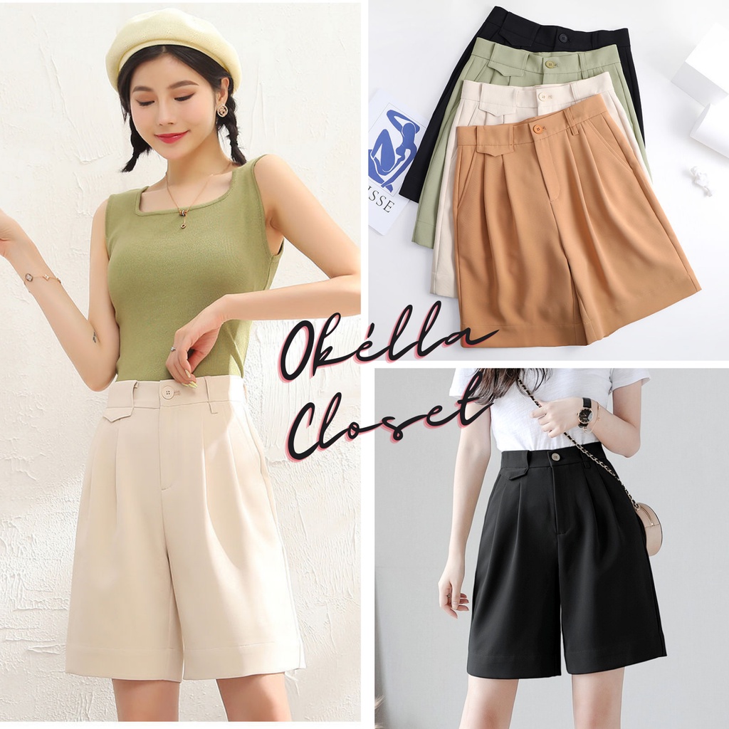 Quần lửng quốc dân ống rộng cạp cao đẹp - quần short ngố nữ khóa thật xinh chất tuyết mưa dày dặn Okella