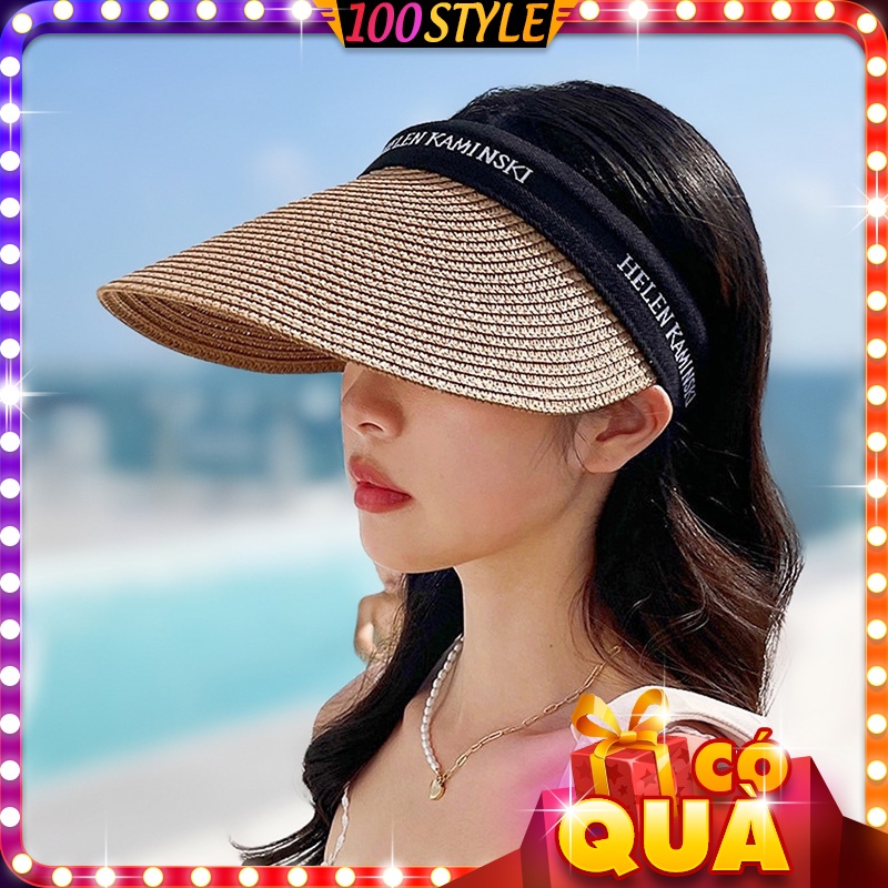 Nón Cói Đi Biển Hở Đầu Vòng Đen Phối Chữ Trẻ Trung