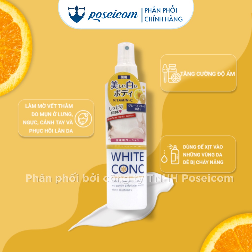 Xịt dưỡng trắng da toàn thân White Conc Vitamin C 245ml POSEICOM XDD01