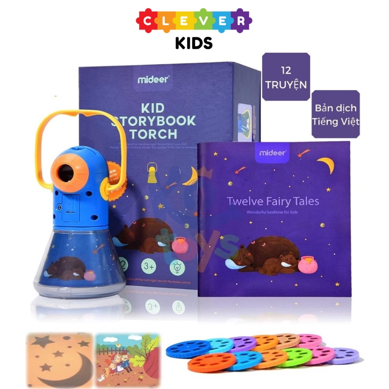 Đèn Pin Chiếu Hình, Đèn Pin Kể 12 Chuyện Cổ Tích Kết Hợp Đèn Ngủ Mideer Kid Storybook Torch Cho Bé - Clever Kids