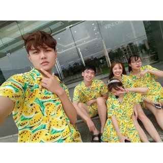 áo sơ mi trái cây dưa hấu vàng đỏ