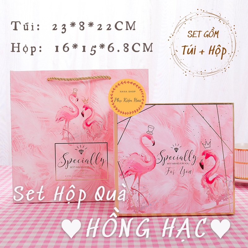 Combo Hộp &amp; Túi Đựng Quà &quot;BỘ HỒNG HẠC&quot;, Sang Trọng - Ý Nghĩa, Quà 14/2 - 8/3 - 20/10 - Kỷ niệm