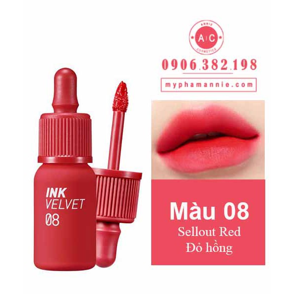 Son kem lì Peripera Ink Velvet Tint 2019 màu 08 Sellout Red – Đỏ hồng