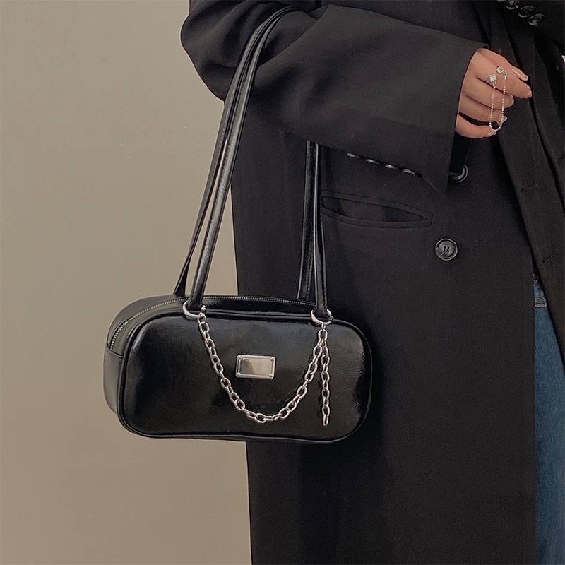 Túi xách da sáp dầu IELGY cỡ lớn phối dây xích kiểu retro thời trang cho bạn gái