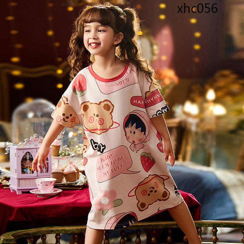 Đầm ngủ bằng vải cotton nguyên chất mỏng thời trang mùa hè cho bé gái