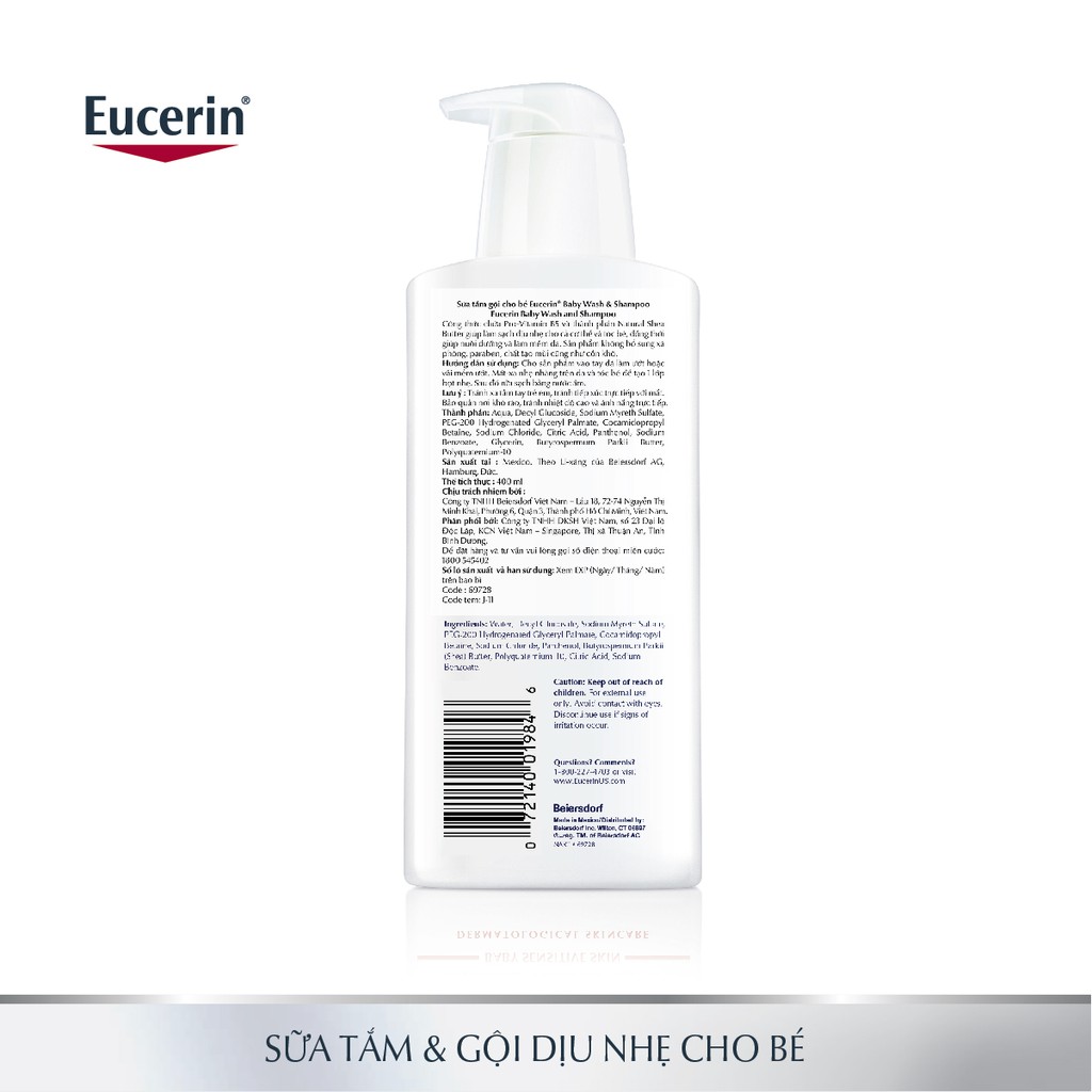 Sữa tắm gội dịu nhẹ cho bé Eucerin Baby Wash &amp; Shampoo 400ml