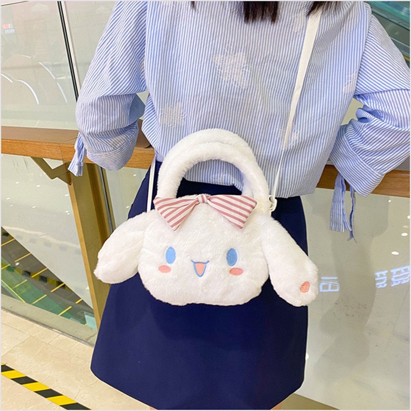 túi sang trọng Chó Yugui với chiếc nơ dễ thương con chó tai to Túi đeo chéo làm bằng vải sang trọng mềm mại