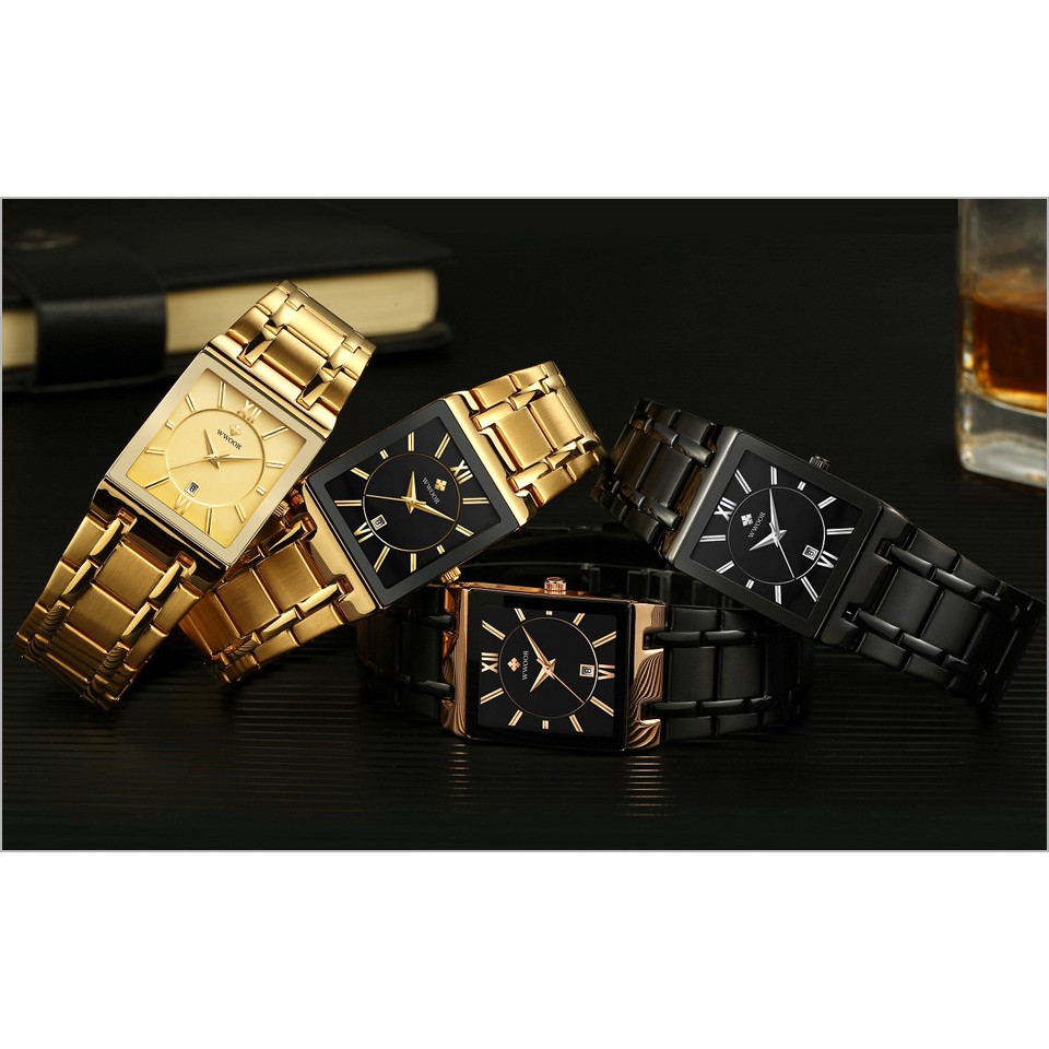 Đồng hồ nam mặt chữ nhật, đồng hồ đeo tay nam chính hãng WWOOR dây kim loại sang trọng, phong cách doanh nhân