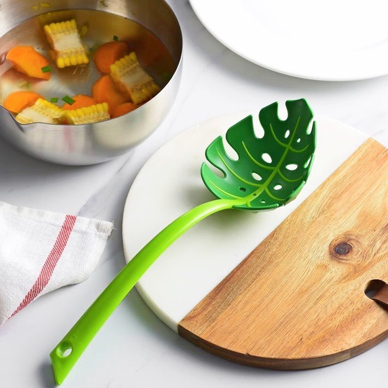 Muỗng Múc Mì Ý/Cafe Đa Năng Cán Dài Hình Chiếc Lá Màu Xanh Lá Đa Năng Cho Nhà Bếp