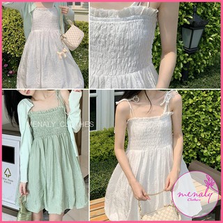 Váy 2 dây đũi thắt nơ vai dáng ngắn xòe tiểu thư V036, mẫu váy đũi 2 dây chất liệu mát mẻ, bo ôm ngực dáng trên gối