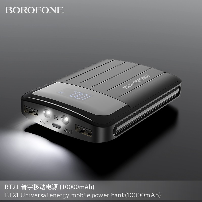 Sạc dự phòng siêu nhỏ gọn - Đèn pin - Đèn led báo % pin - Sạc đầy tự ngắt Borofone BT2110.000 mAh chính hãng