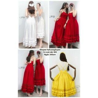 (TOP BÁN CHẠY)Váy maxi boho đỏ/ váy maxi hai dây hở lưng ngắn / dài