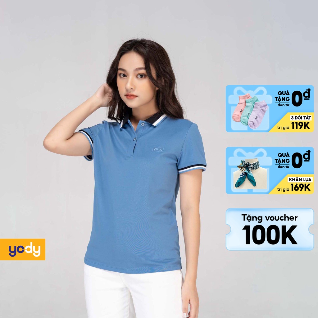 Áo Thun Polo nữ chất pique mắt chim YODY Áo Phông có cổ phối bo siêu thoáng mát - APN3704