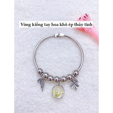Sỉ 1 set 10 vòng kiềng tay mặt hình HOA KHÔ ép thủy tinh