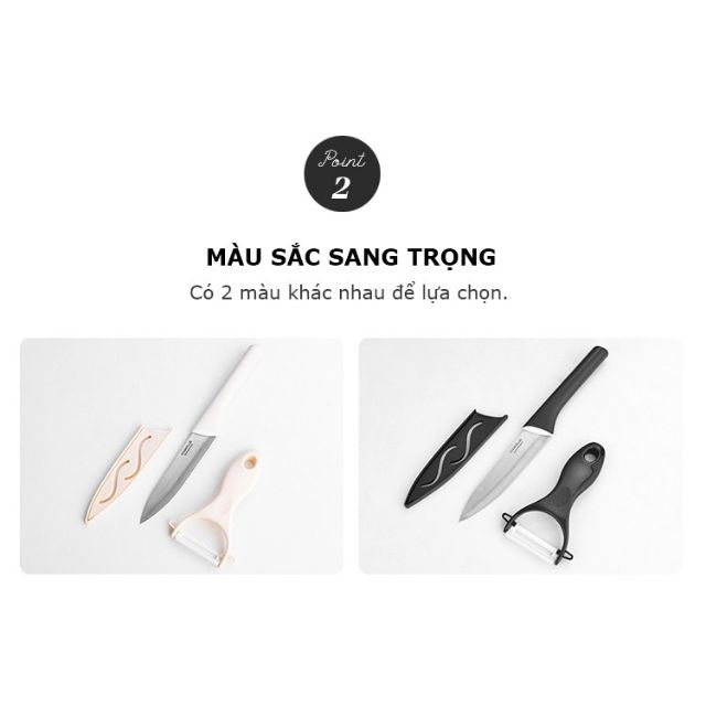 Bộ dao bằng thép không gỉ có nắp đậy + bào bằng sứ lock&lock CKK502