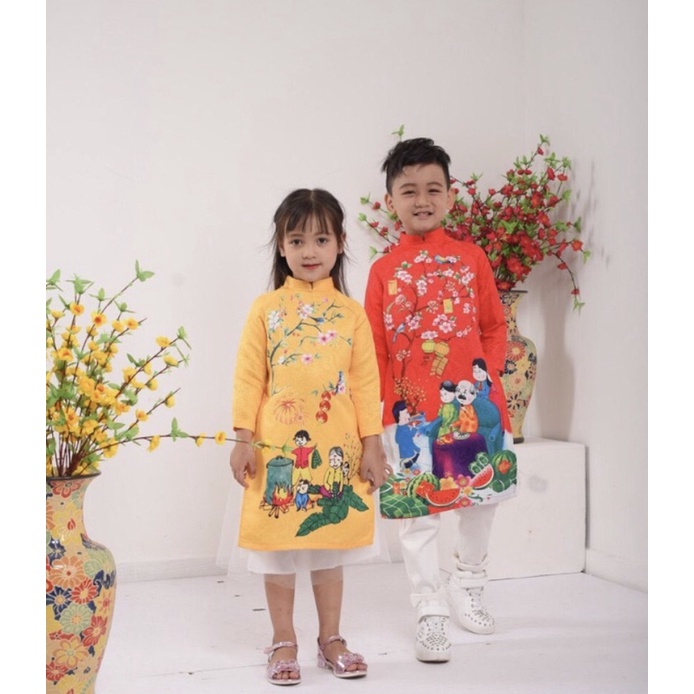 Áo dài cách tân cho bé gái gấm loại 1 cho trẻ em 1_10 tuổi