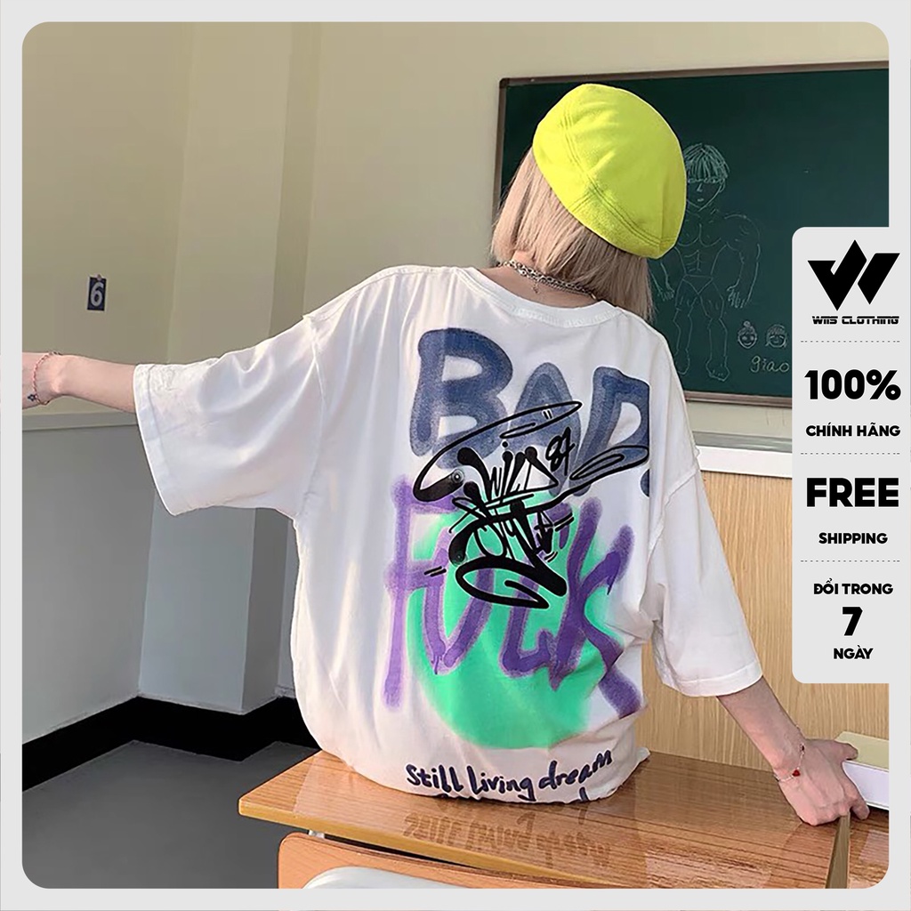 Áo form rộng WIIS phông unisex tay lỡ thun cotton oversize BadFuck thời trang nam nữ