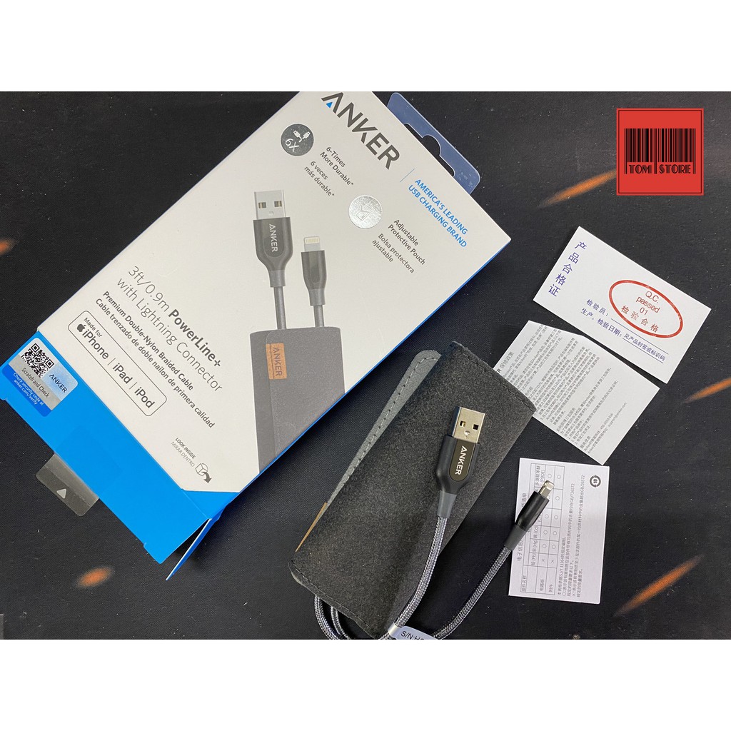 Cáp sạc nhanh MFI Lightning Anker Powerline+ Anker A8121 / A8122 Chiều dài cáp 0.9m/ 1.2m đạt chứng chỉ sạc nhanh MFI