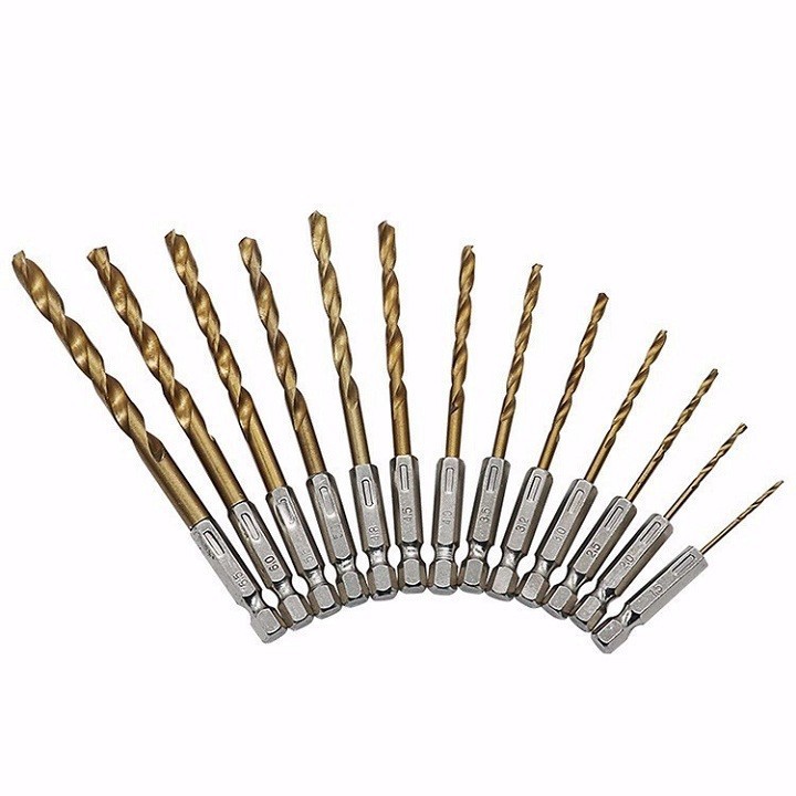 Bộ 13 Mũi Khoan Thép Gió HSS Titanium Chuôi Lục Giác Dễ Dàng Thay Đổi Kích Thước 1,5 - 6.5mm