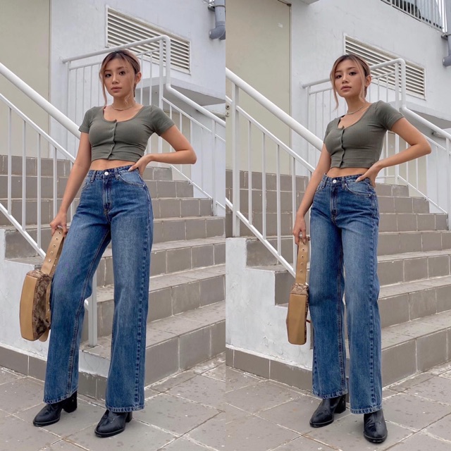 Quần Jean Culottes Ống Suông Dài Xuất Xịn Jean Cotton