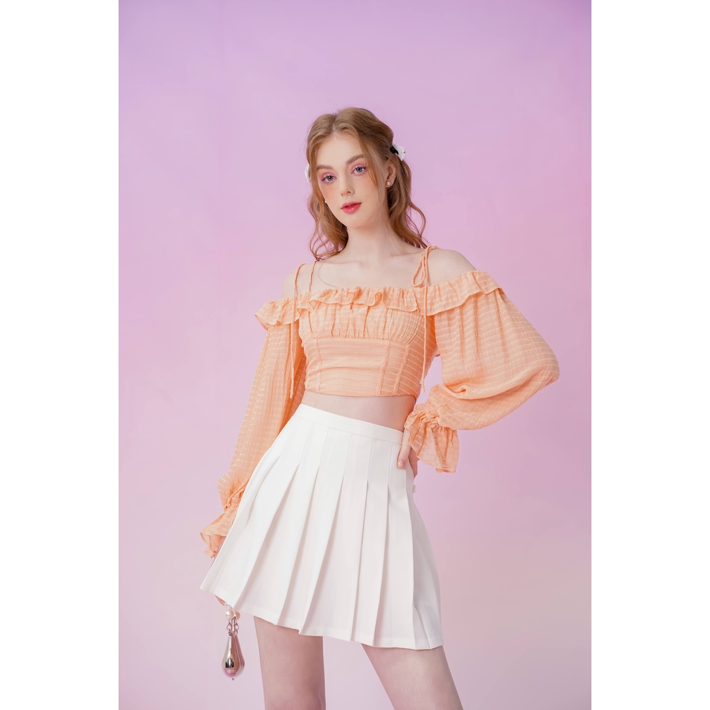 Áo kiểu nữ Méo shop hai dây trễ vai bèo nhún phong cách Hàn Quốc Kandy