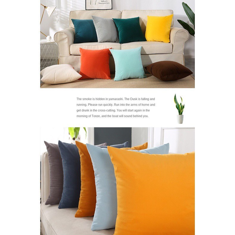 Vỏ gối tựa bằng nhung có khóa kéo màu trơn 30x50/40x40/45x45/50x50cm trang trí ghế sofa nội thất nhà ở văn phòng