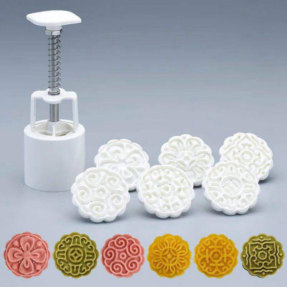 Set 6 Khuôn Nhấn Tạo Hình Bánh Trung Thu 3d Bằng Nhựa