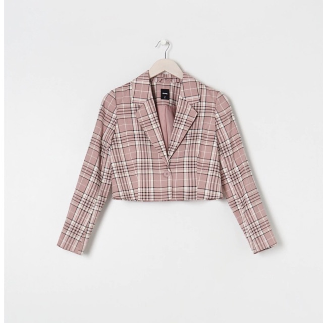 Sinsay Đức - Áo khoác blazer croptop sọc caro lớn hồng đất sale auth cao cấp chính hãng có sẵn 5968J-39X
