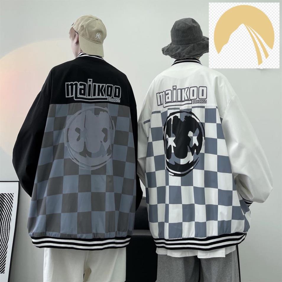 Áo Khoác Bóng Chày Unisex Dáng Rộng Họa Tiết Sọc Caro Phong Cách Hip Hop Thời Trang Cho Các Cặp Đôi