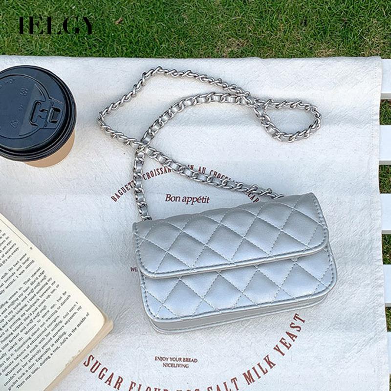 Ielgy Túi Đeo Chéo Vai Xỏ Hạt Hình Thoi Màu Bạc Điều Chỉnh Được Cho Nữ