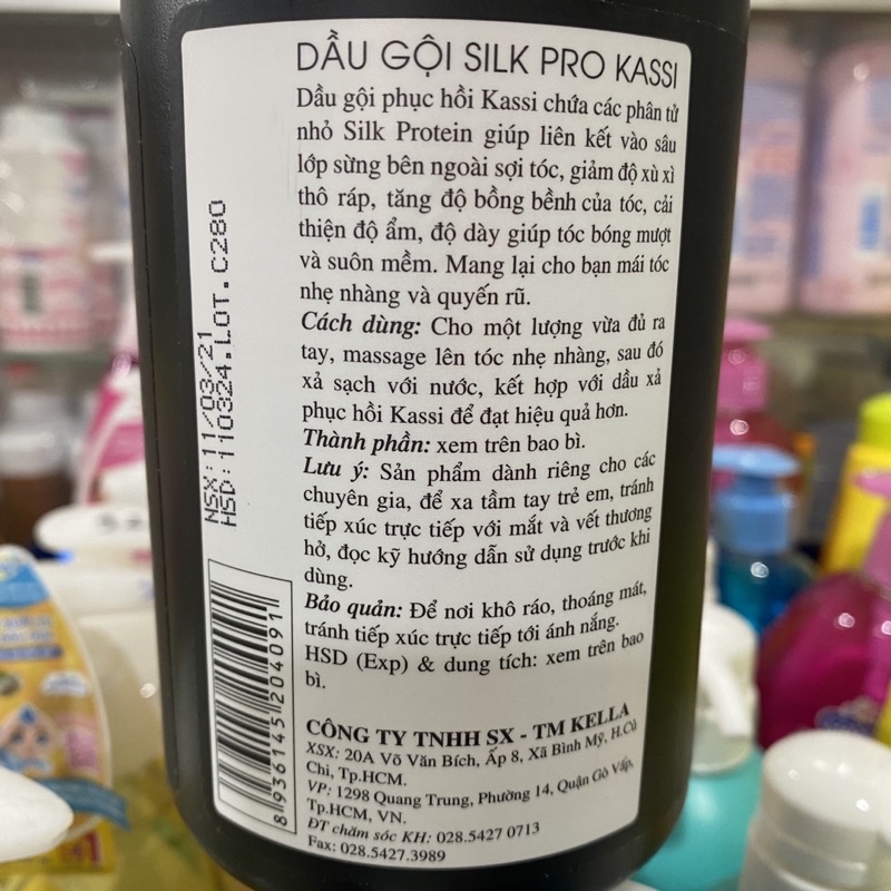 Bộ dầu gội xả xịt dưỡng phục hồi Kassi 500ml SILK PRO siêu thơm mềm mượt phục hồi giữ màu tóc uốn duỗi nhuộm