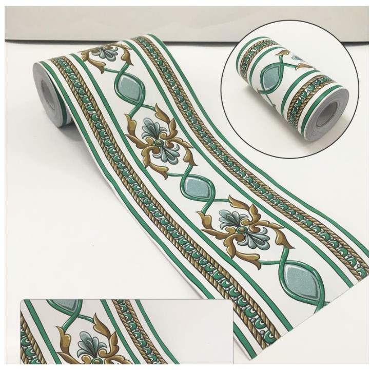 Cuộn 10m len dán viền tường keo sẵn xoắn chéo xanh keo sẵn (cao 10cm)