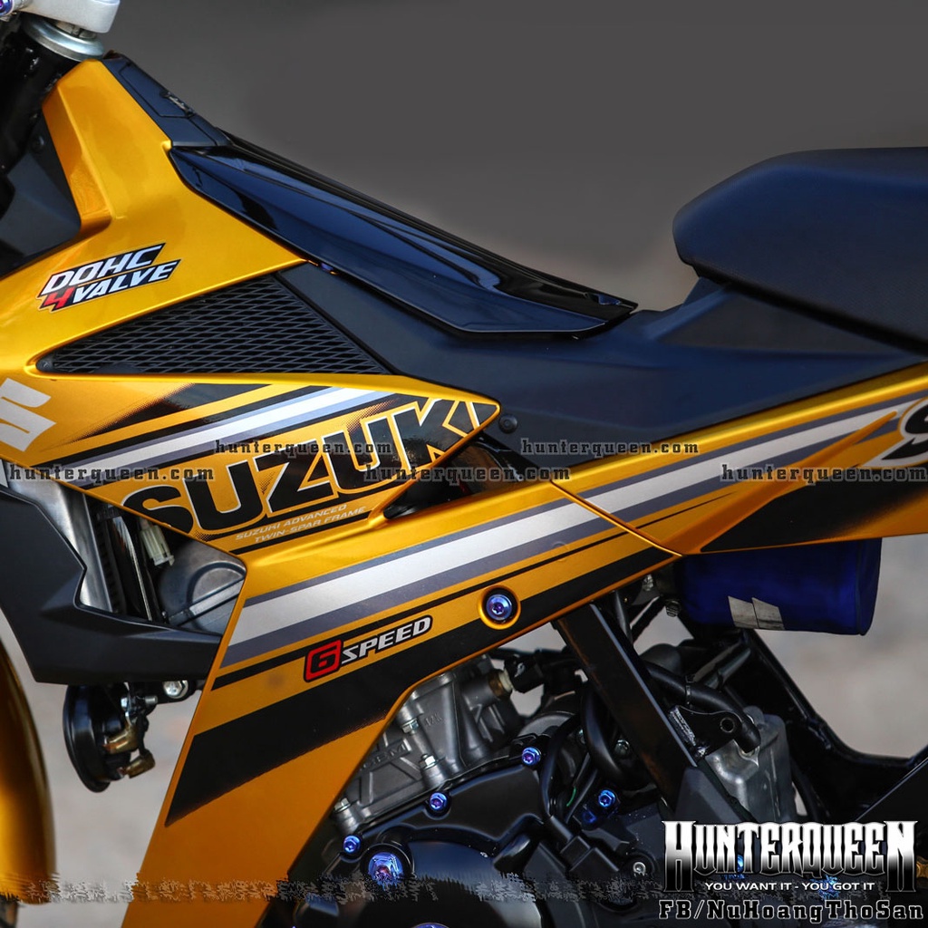 Tem rời cao cấp dán xe Raider FI màu vàng nghệ. Chất liệu decal cao cấp, bền màu