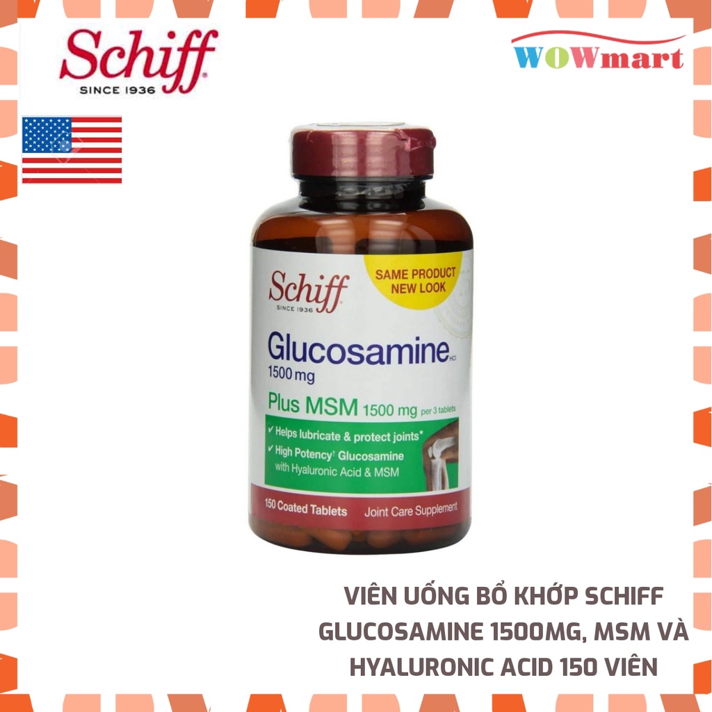 Viên uống bổ khớp Schiff Glucosamine 1500mg, MSM và Hyaluronic Acid 150 viên