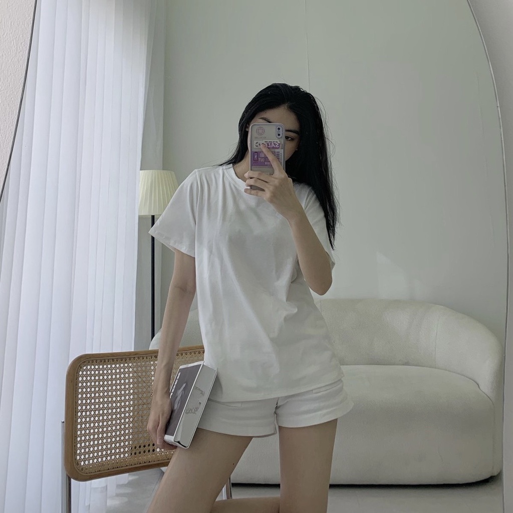 Áo Thun Phông Nữ Basic Màu Đen Trắng Chất Cotton Loại 1 Đủ Size Năng Động Mặc Đi Học Đi Chơi