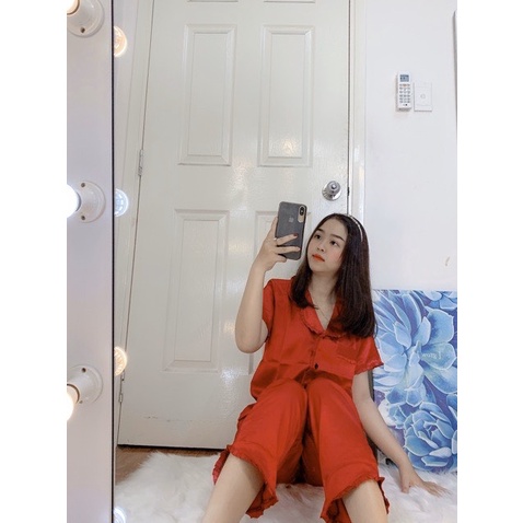 Đồ ngủ Pijama Phi viền Bèo Tay ngắn quần dài- form 45-60kg