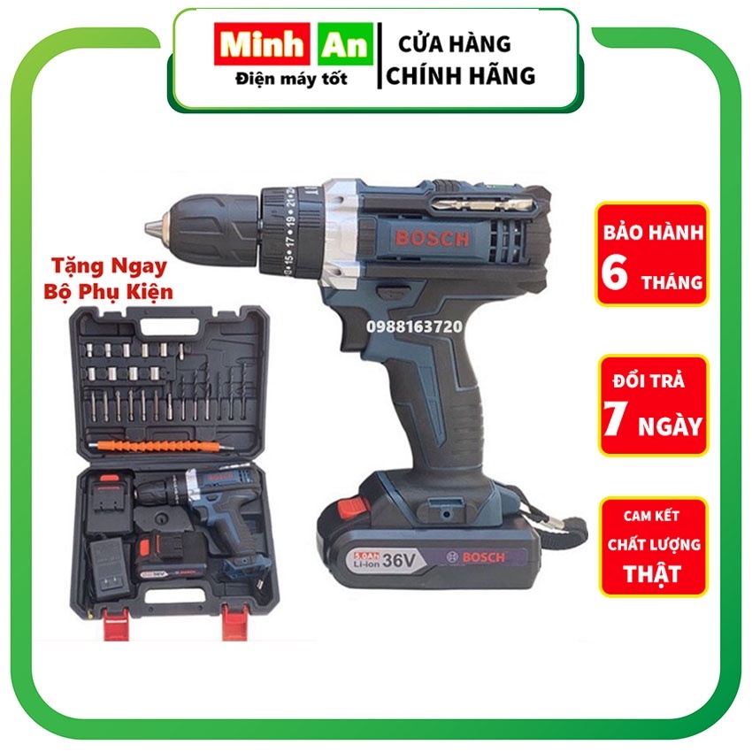 Máy khoan pin cầm tay, máy khoan bắn vít khoan bê tông 3 chức năng Bosch 36V có búa bắt vít cực khỏe bảo hành 12 tháng