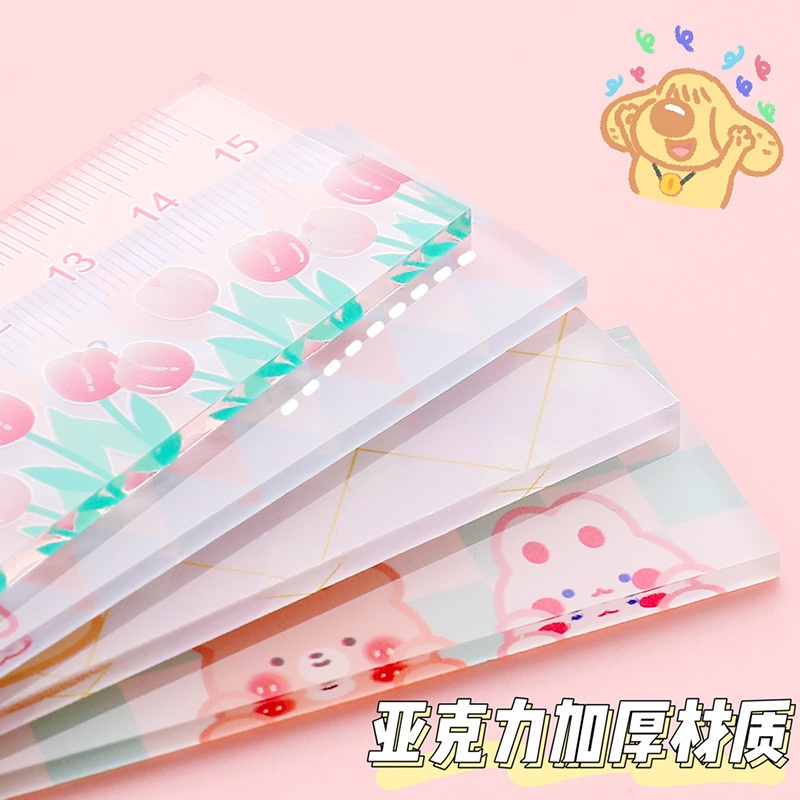 Peach 1Pcs Cute cartoon transparent acrylic ruler straightedge Painting Student stationery and office supplies